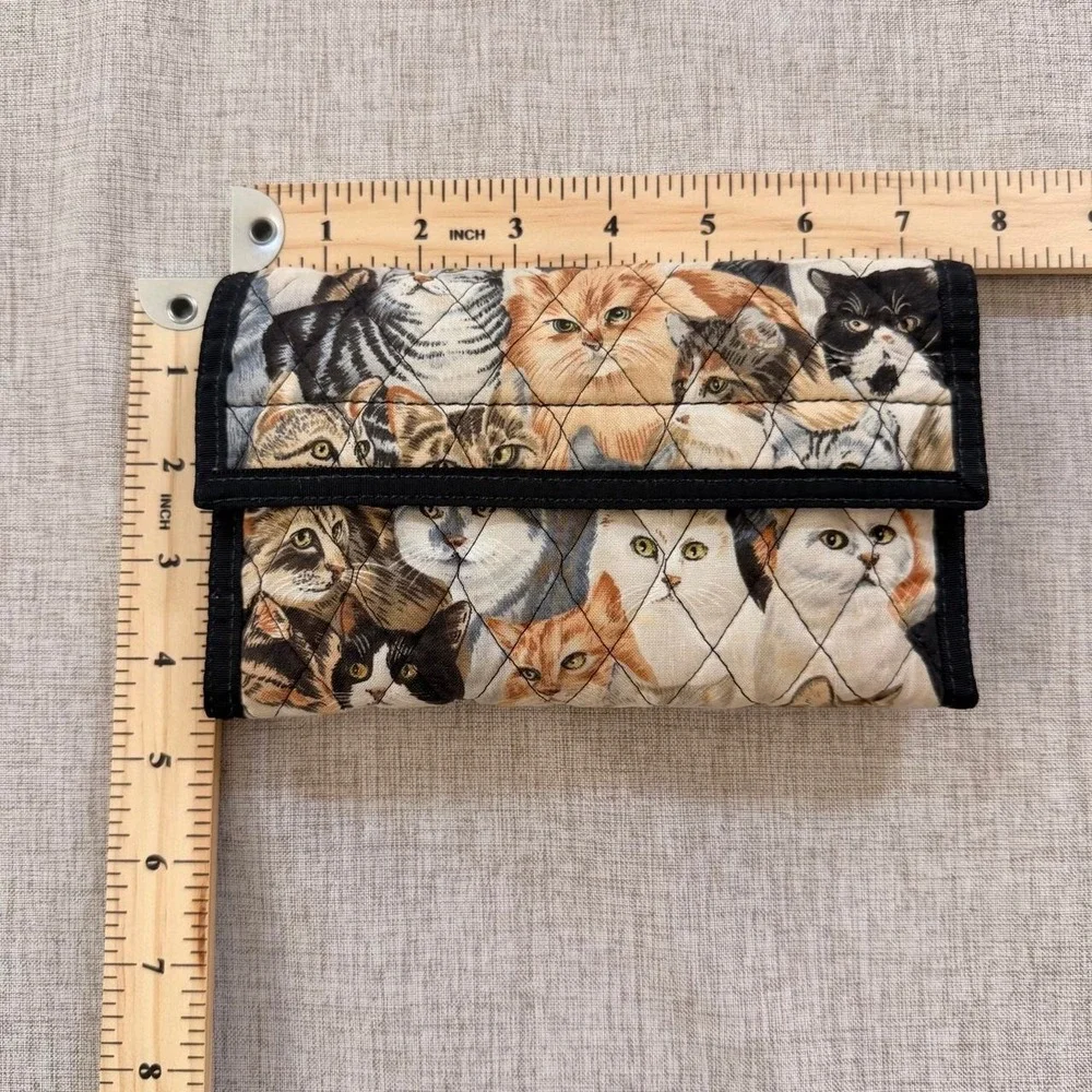 Vintage Cat quilted novelty wallet organizer pen holder multiple pouch pockets